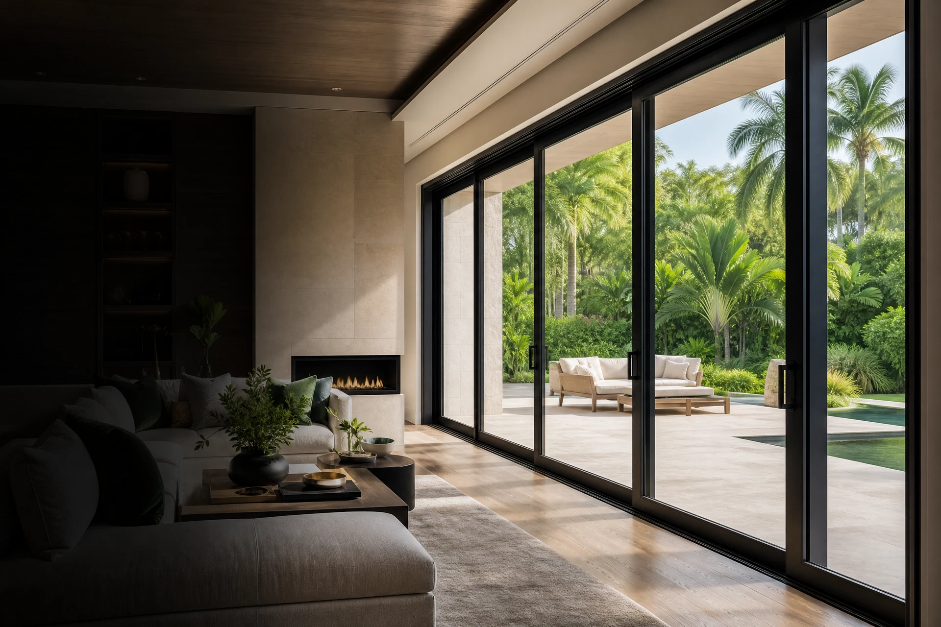Generic editorial image of impact sliding doors in a contemporary South Florida home